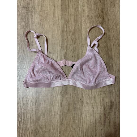Urban Outfitters Pink Glitter Bralette M Medium Sparkly Triangle Bra - Picture 1 of 4